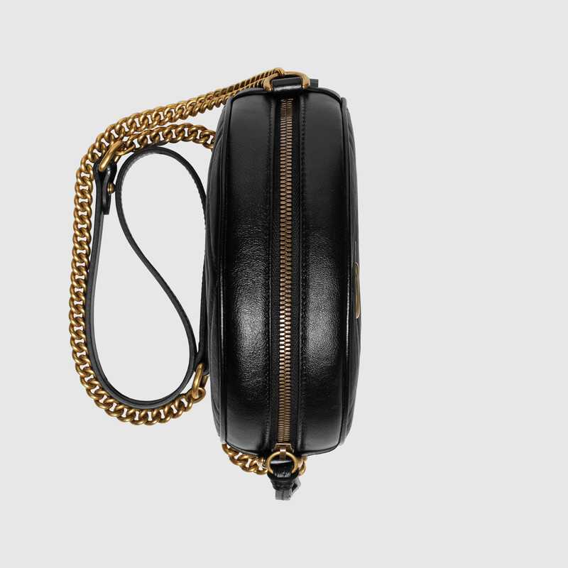 GG Marmont mini round shoulder bag Black leather