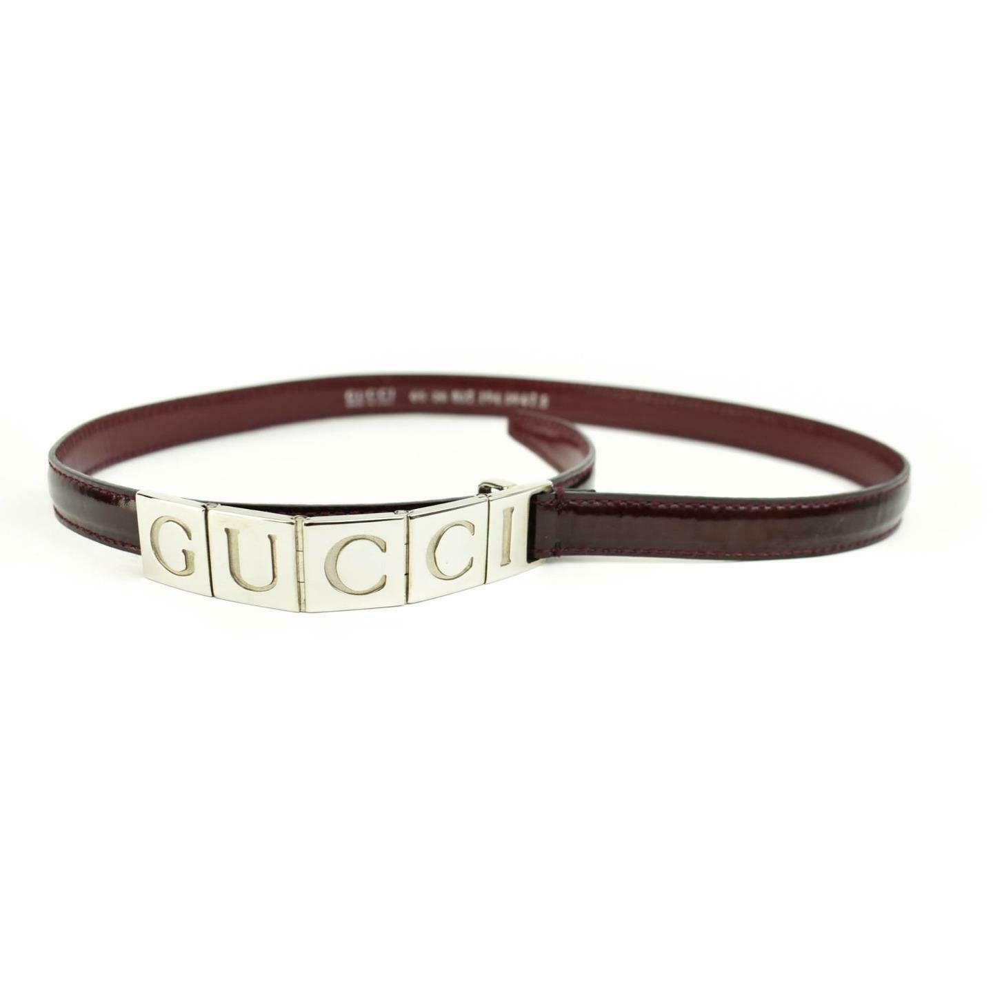 GUCCI: Burgundy, Patent Leather Logo Waist Belt fits 24