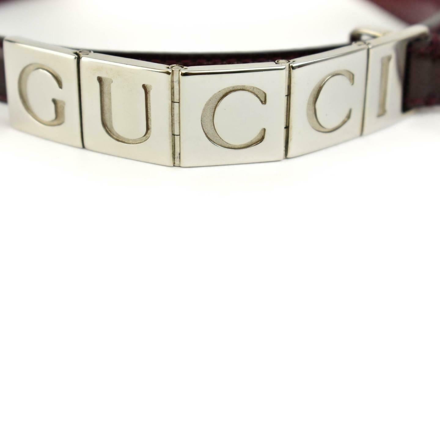 GUCCI: Burgundy, Patent Leather Logo Waist Belt fits 24