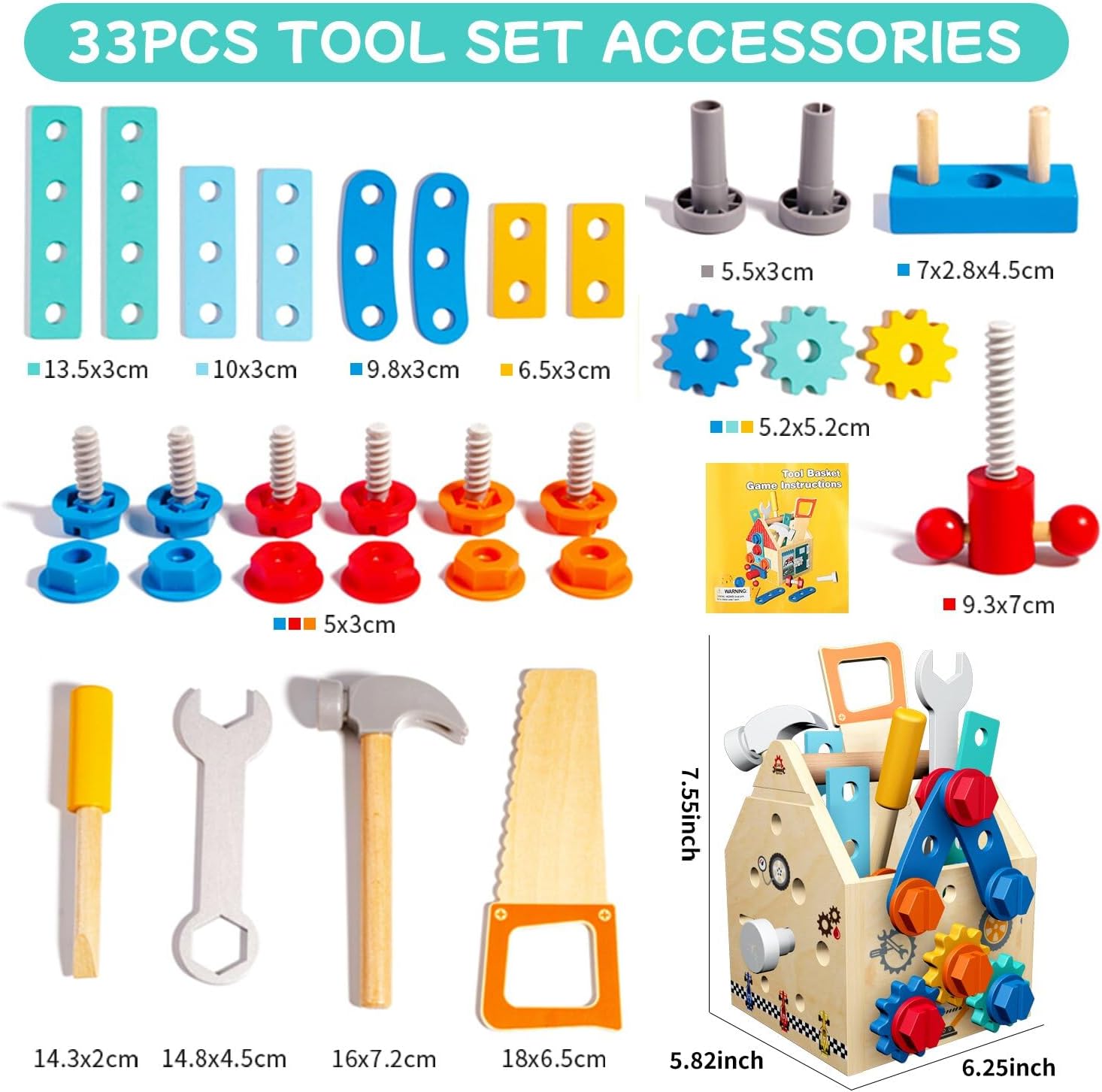 Wooden Toddler Tool Set - 33 PCS