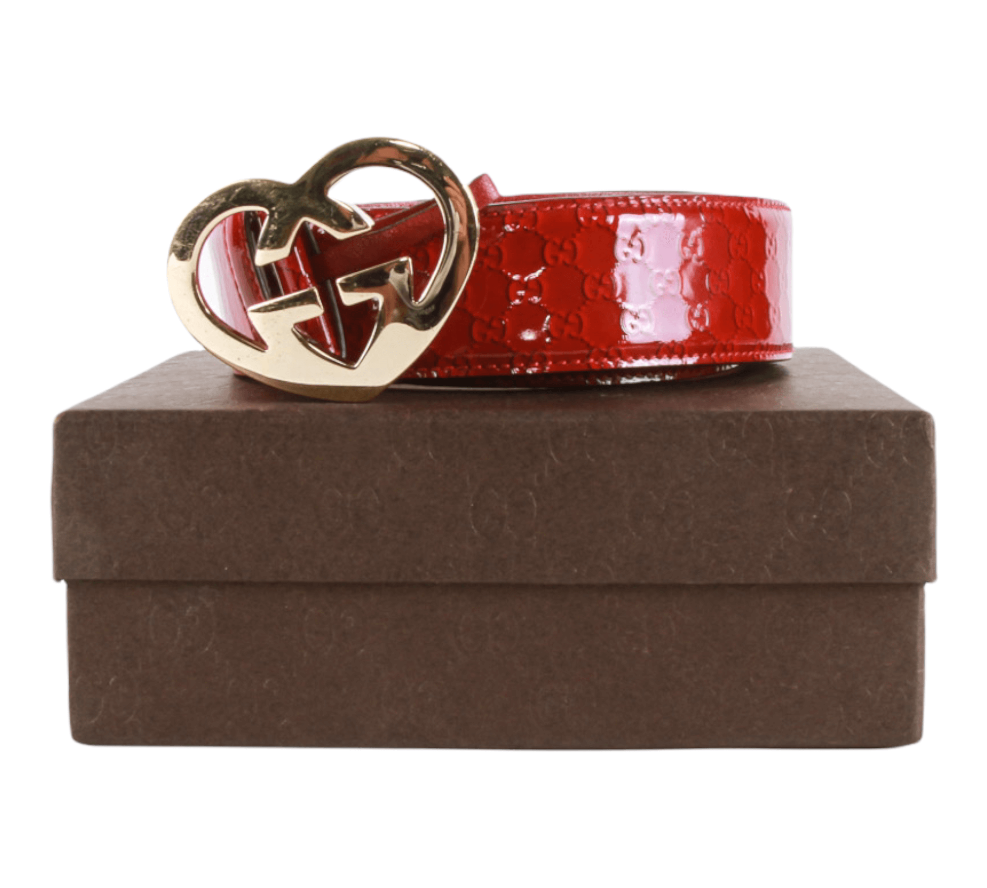 Authentic Gucci red patent leather heart buckle belt