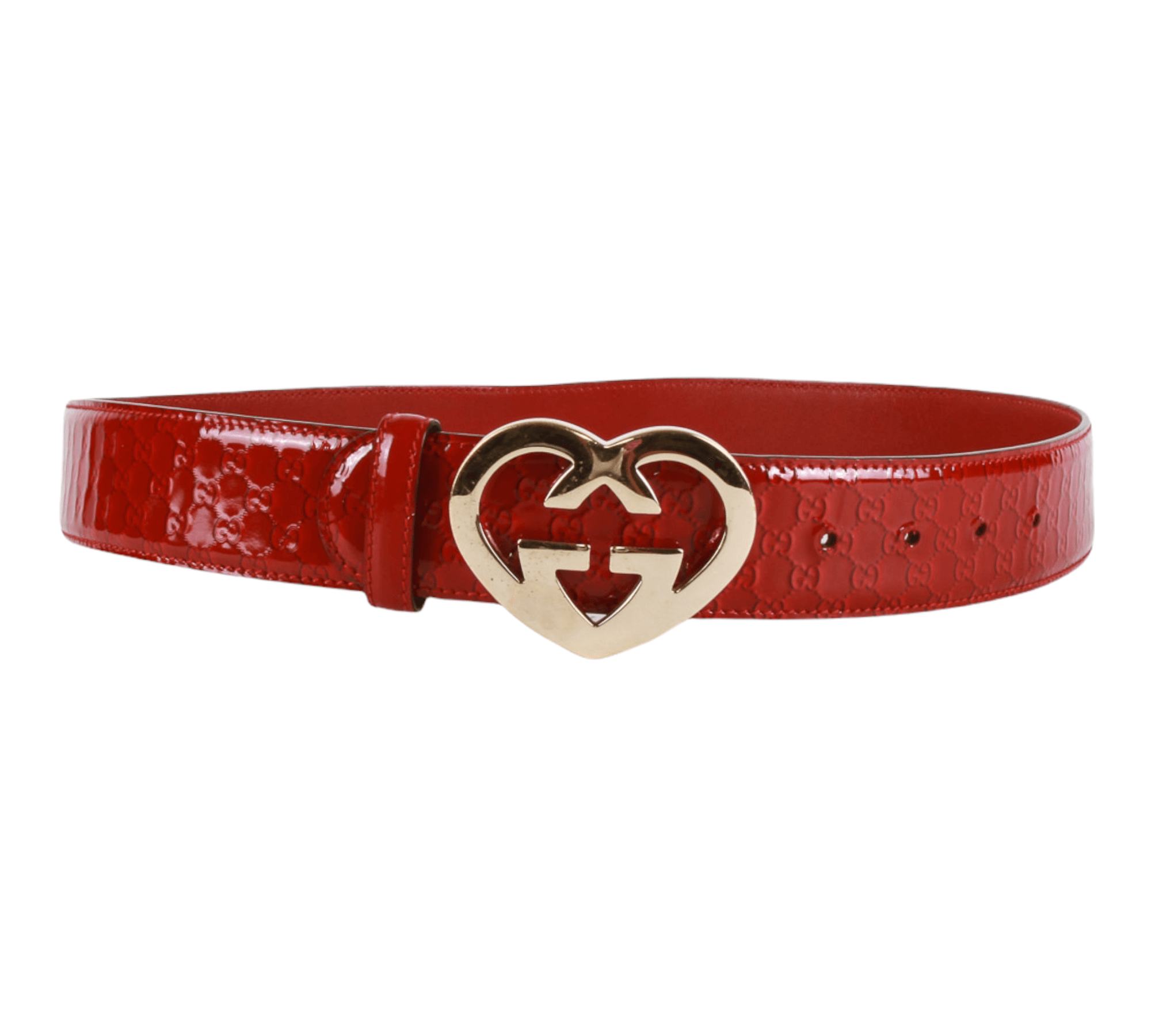 Authentic Gucci red patent leather heart buckle belt