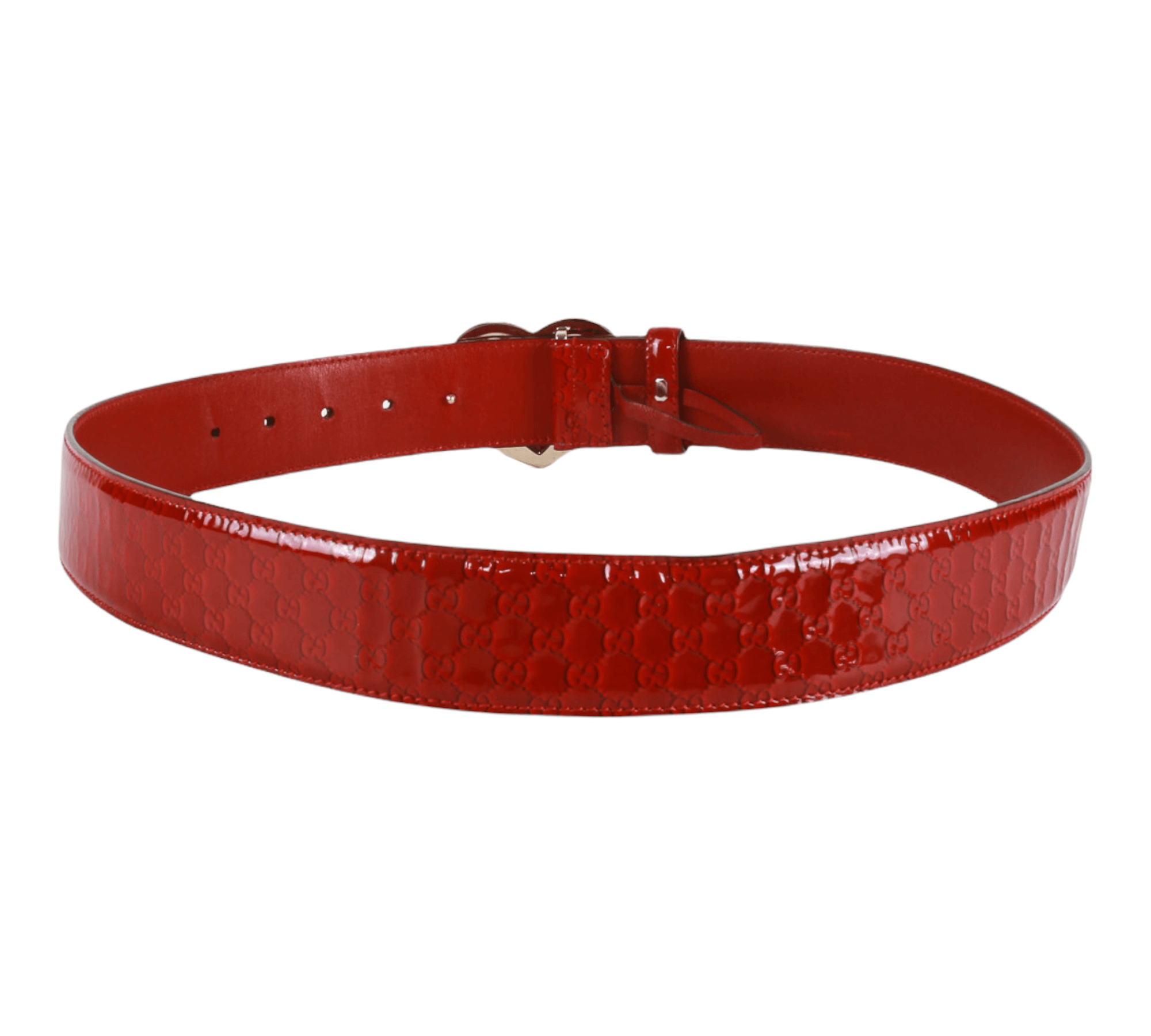 Authentic Gucci red patent leather heart buckle belt