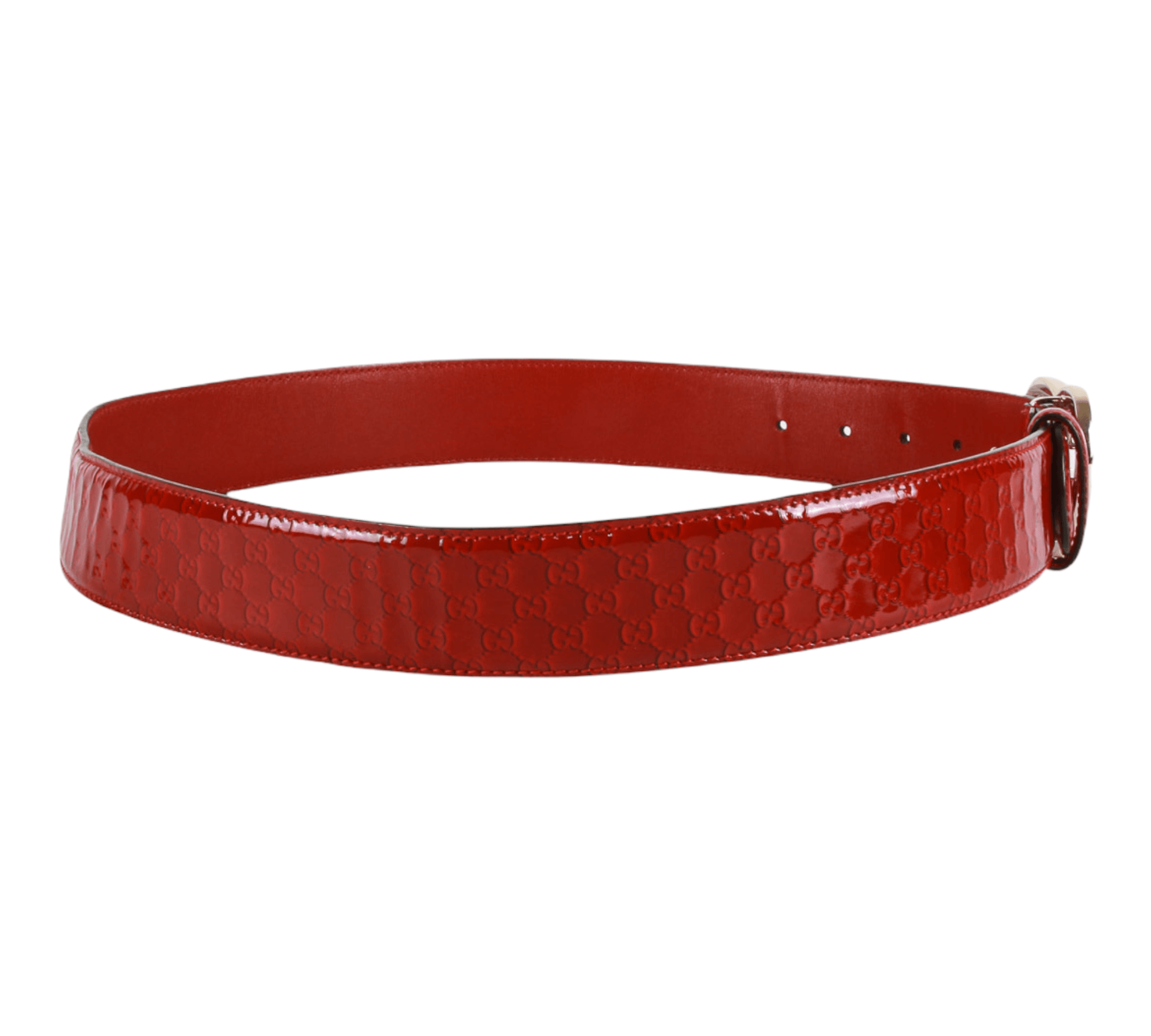 Authentic Gucci red patent leather heart buckle belt