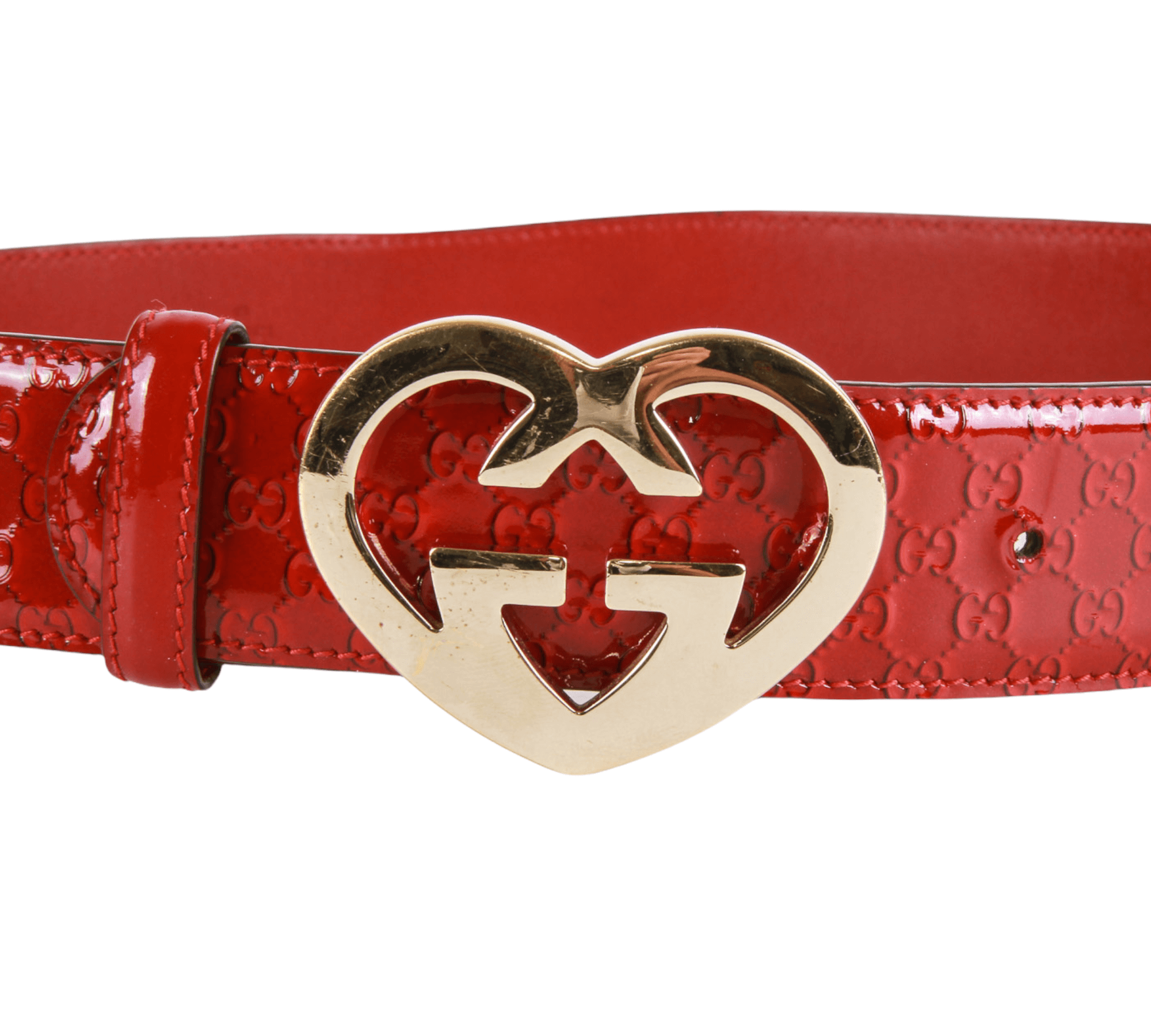 Authentic Gucci red patent leather heart buckle belt