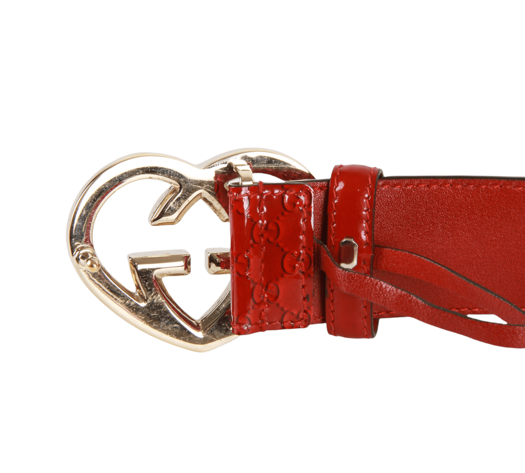 Authentic Gucci red patent leather heart buckle belt