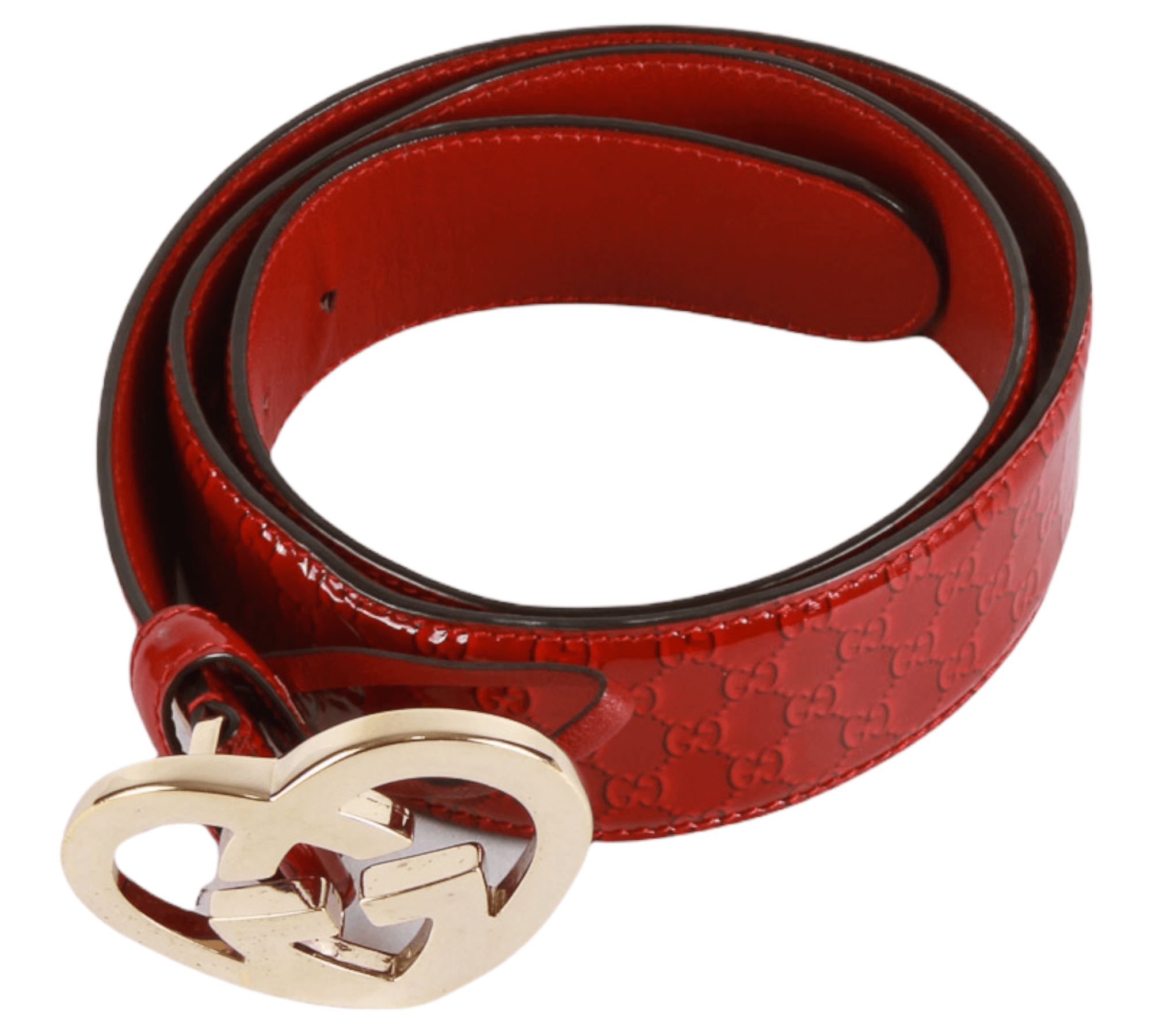 Authentic Gucci red patent leather heart buckle belt