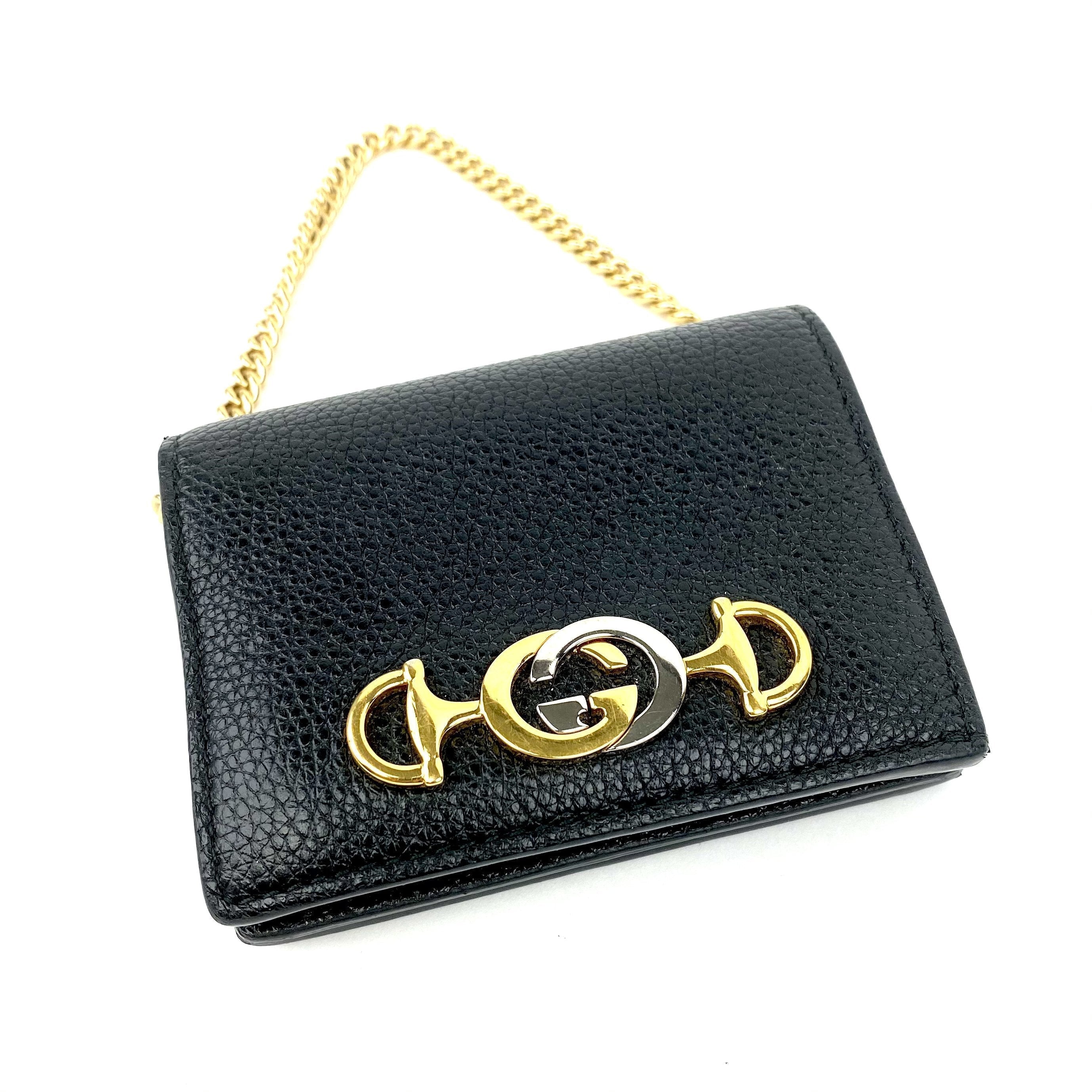 GUCCI Zumi Grainy Leather Card Case Wallet