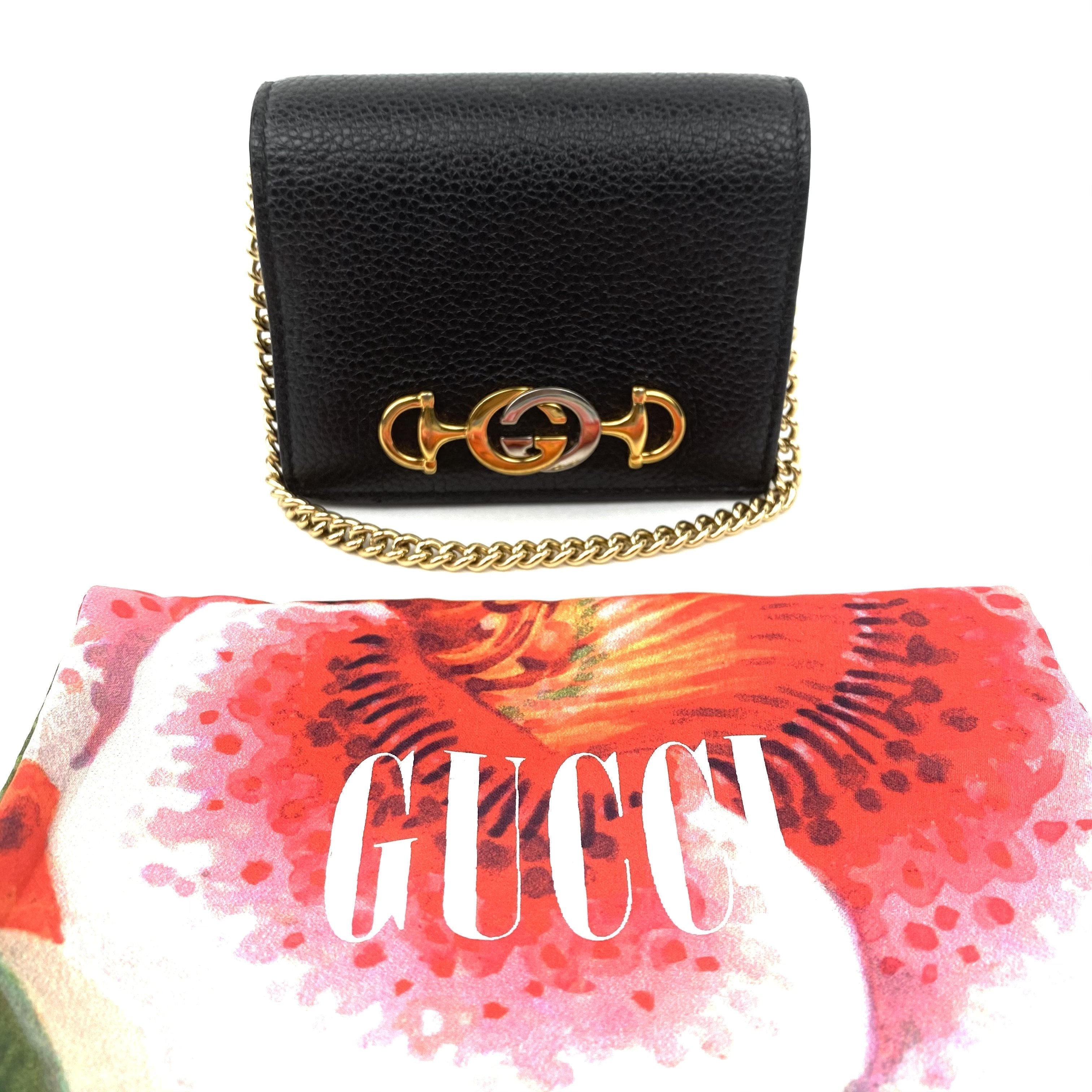 GUCCI Zumi Grainy Leather Card Case Wallet