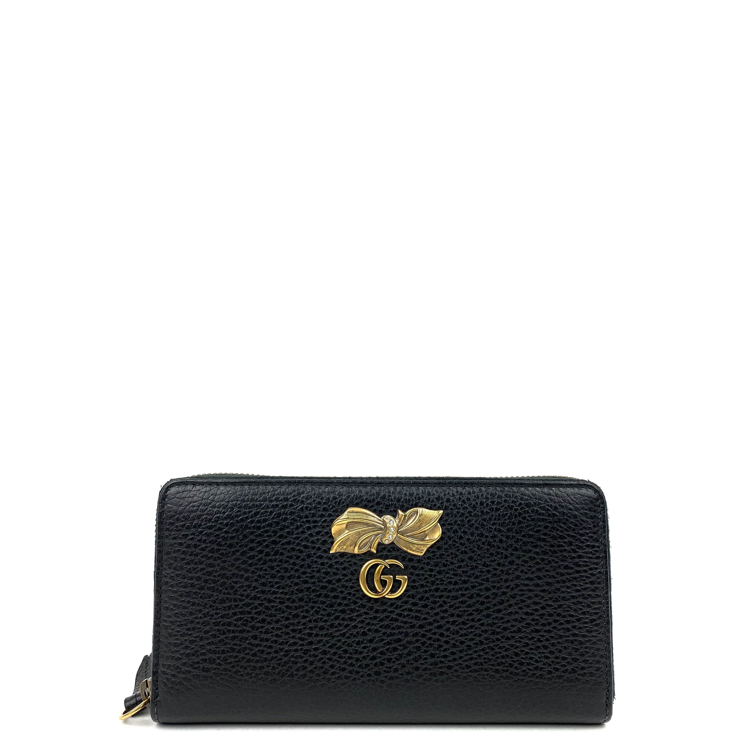 GUCCI Calfskin GG Marmont Bow Zip Around Wallet