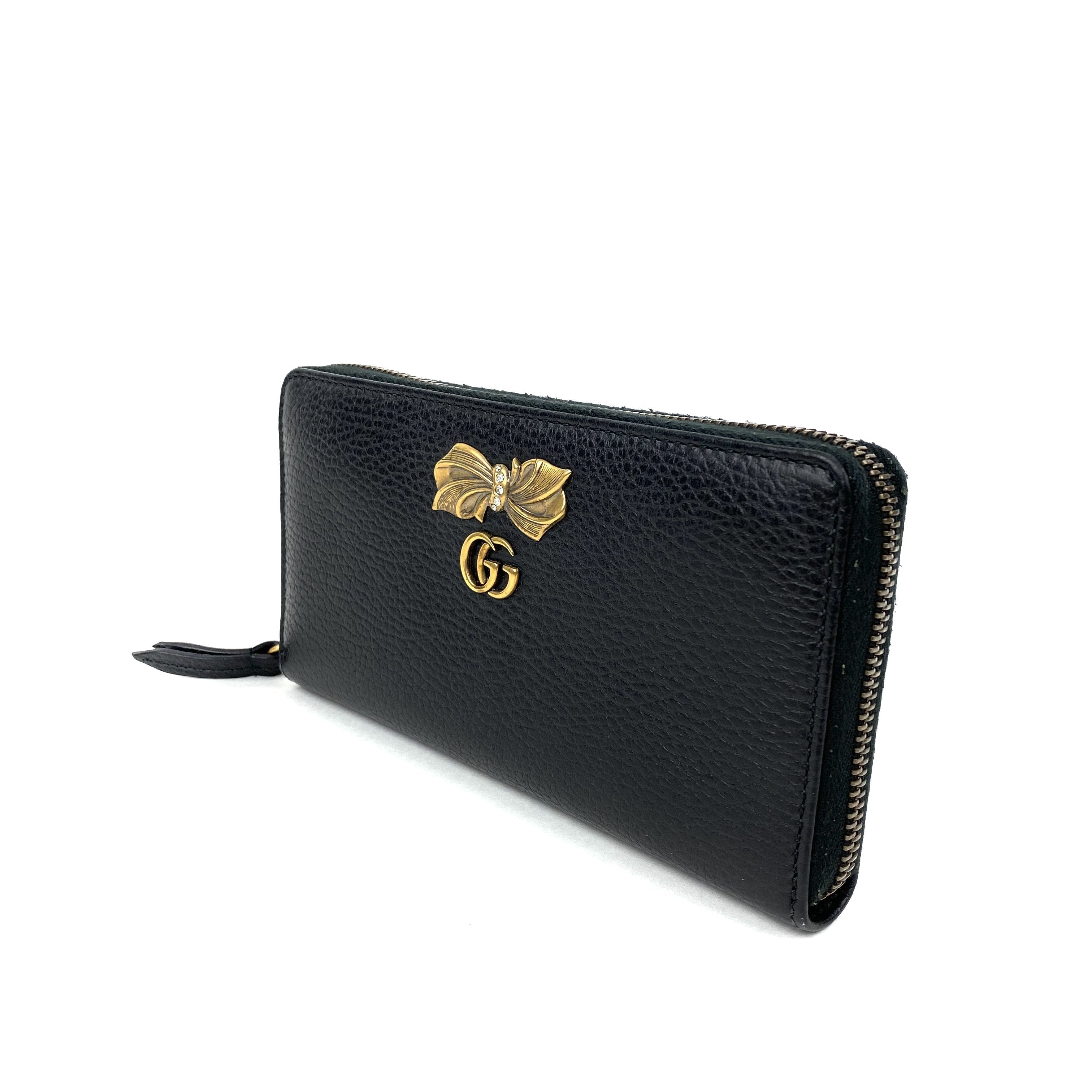 GUCCI Calfskin GG Marmont Bow Zip Around Wallet