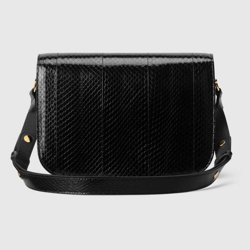 Gucci Horsebit 1955 Snakeskin Shoulder Bag Black Snakeskin