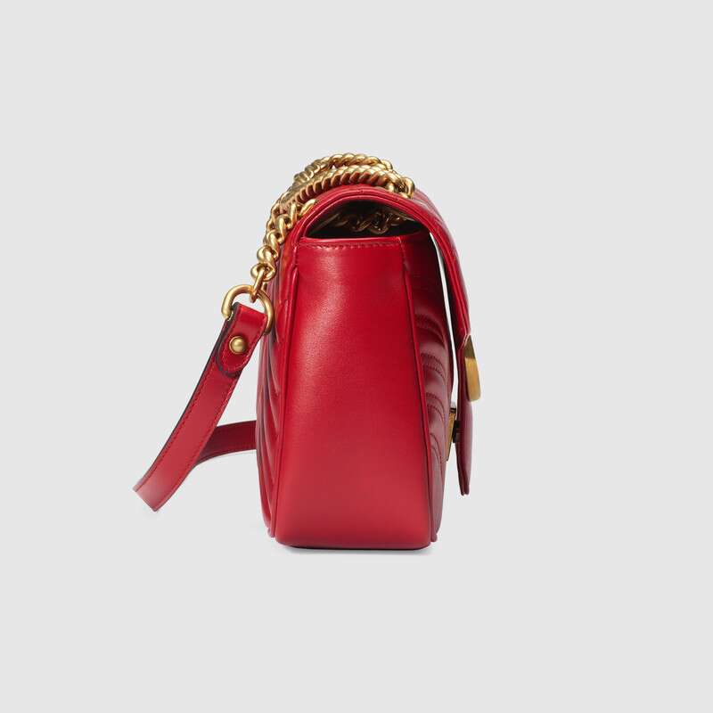 GG Marmont small matelassé shoulder bag Hibiscus Red leather