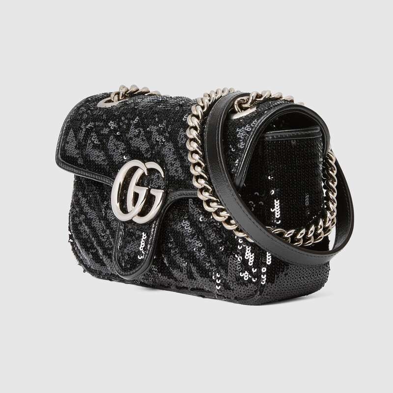 GG Marmont mini sequin shoulder bag Black Leather