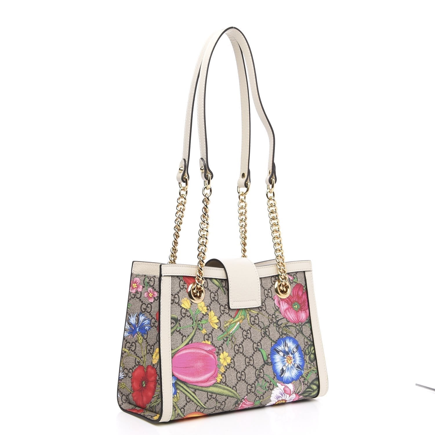 Gucci White GG Supreme Monogram Flora Small Padlock Tote 498156