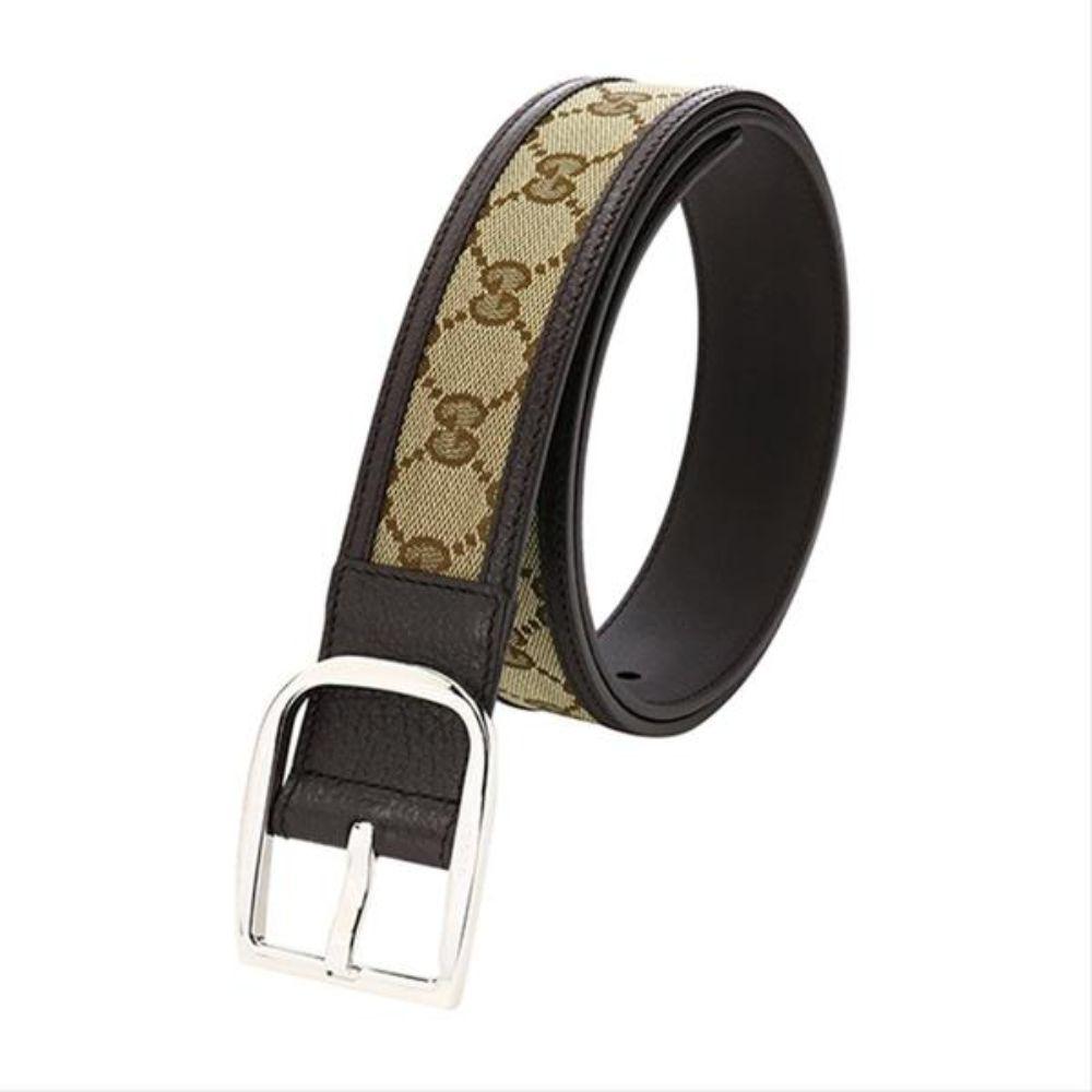 Gucci Original GG Logo Belt Canvas Brown Leather Unisex 449716 Size 36/90