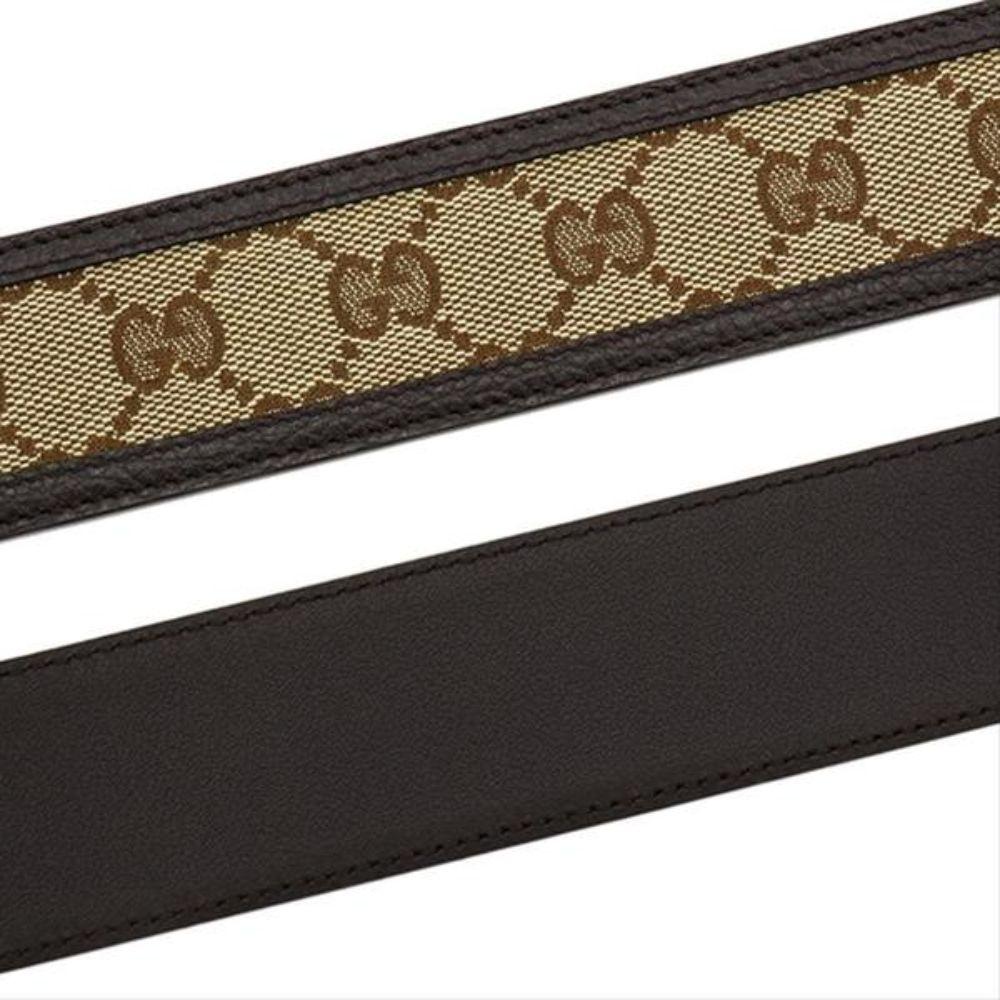 Gucci Original GG Logo Belt Canvas Brown Leather Unisex 449716 Size 36/90