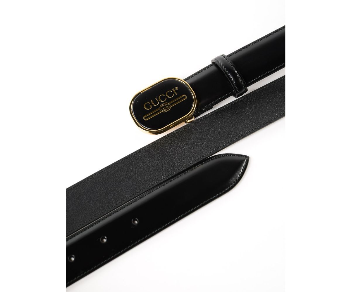 Gucci Black Leather Enamel Logo Buckle 85/34 547754