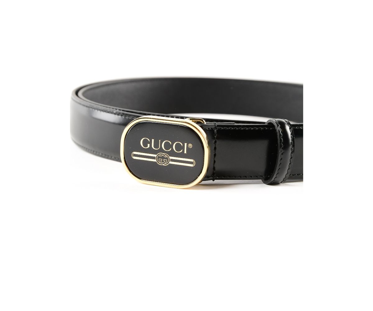 Gucci Black Leather Enamel Logo Buckle 85/34 547754