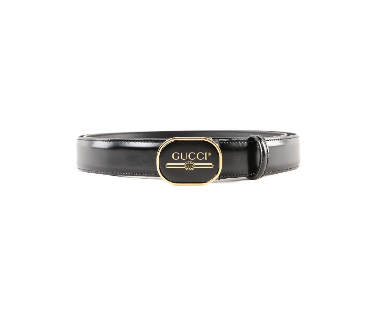 Gucci Unisex Enamel Logo Buckle Black Patent Leather Belt 90/36 547754