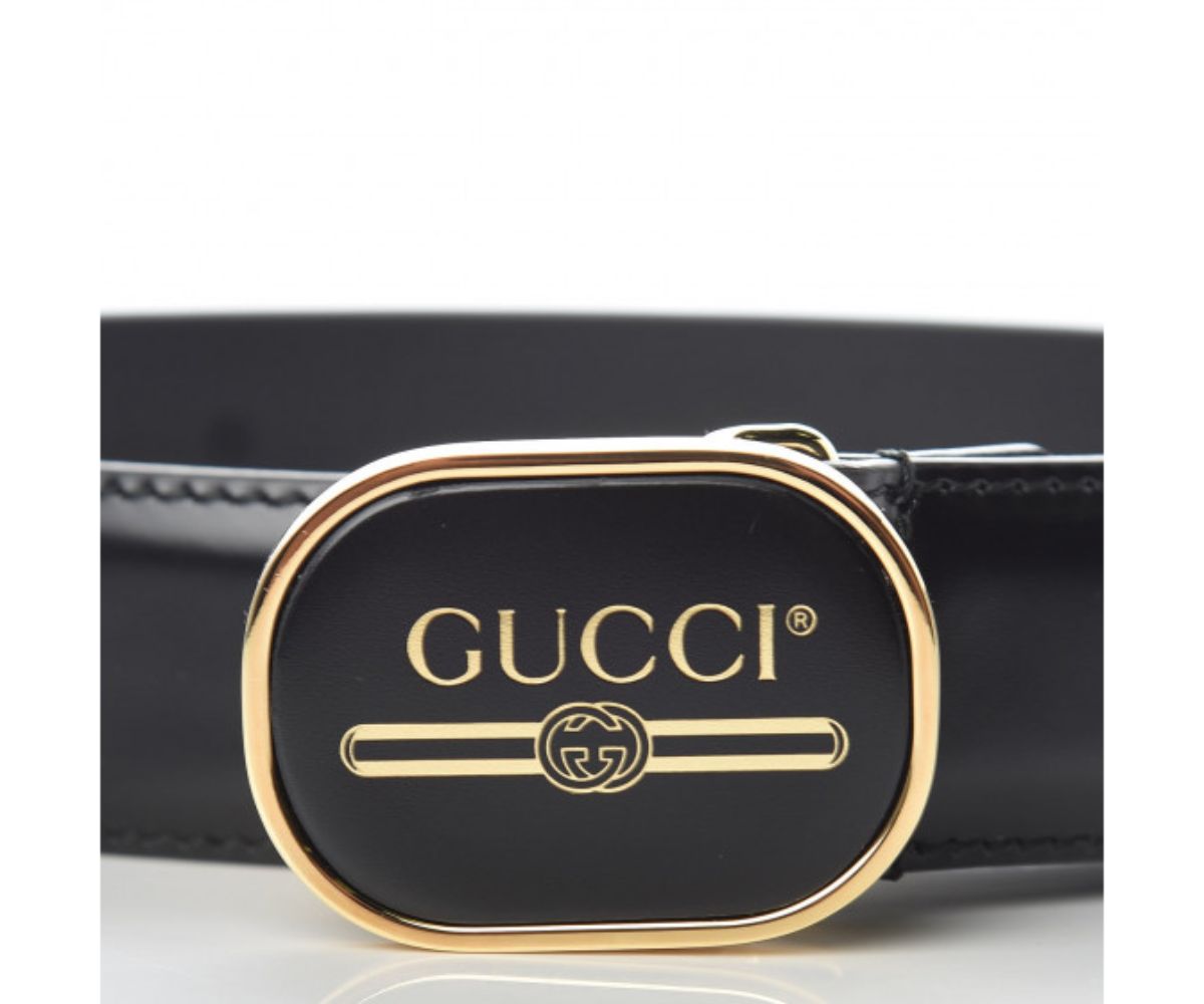 Gucci Unisex Enamel Logo Buckle Black Patent Leather Belt 90/36 547754