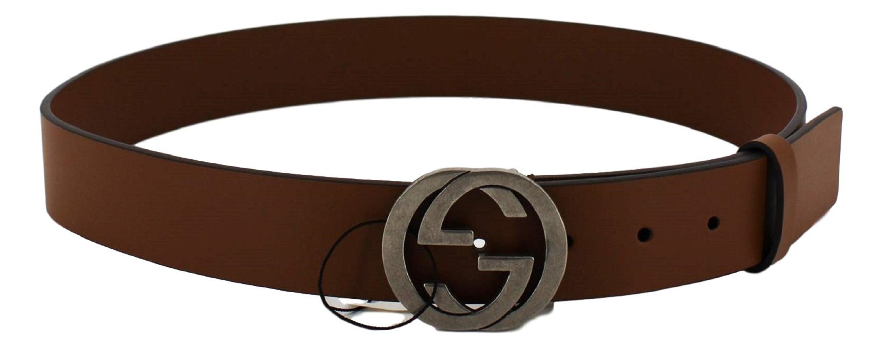 Gucci Brown Leather Silver Toned Hardware Interlocking G Buckle Belt 546389 95/38