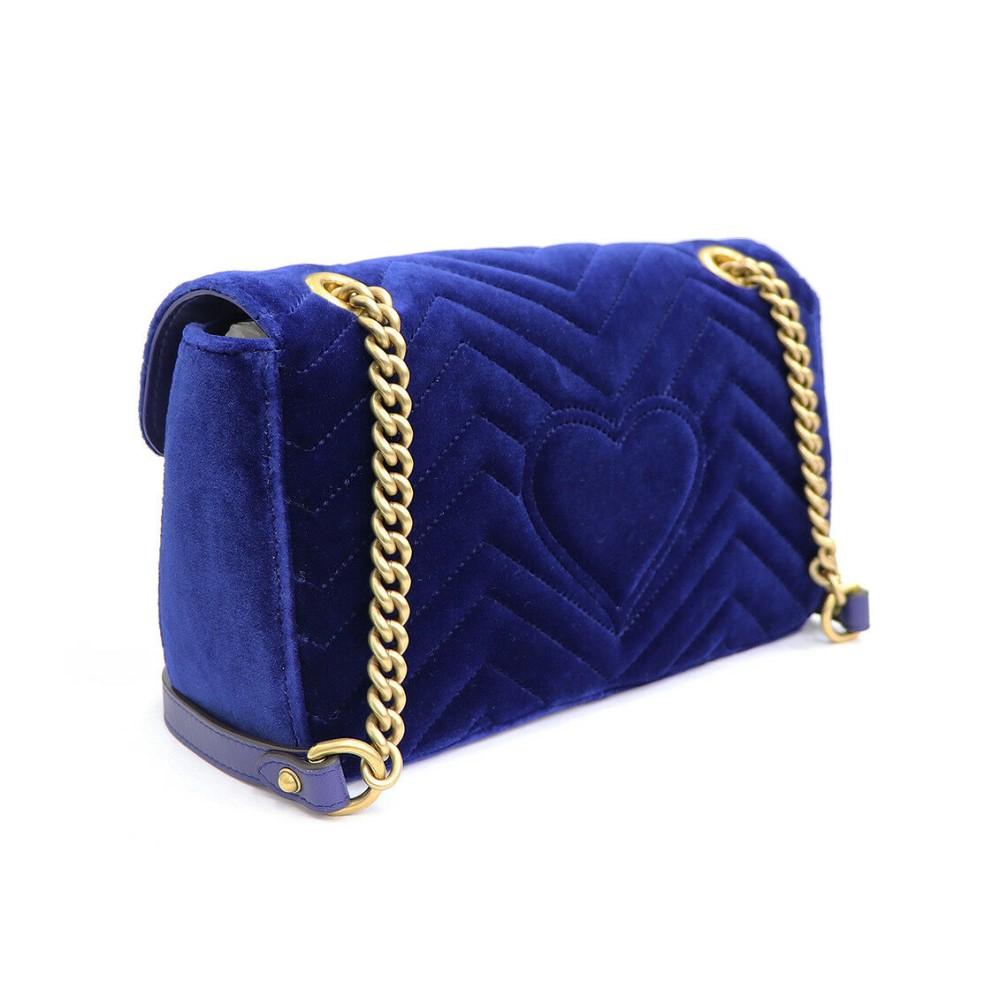 Gucci Flap Marmont GG Embroidered Matelasse Blue Velvet Cross Body 443497