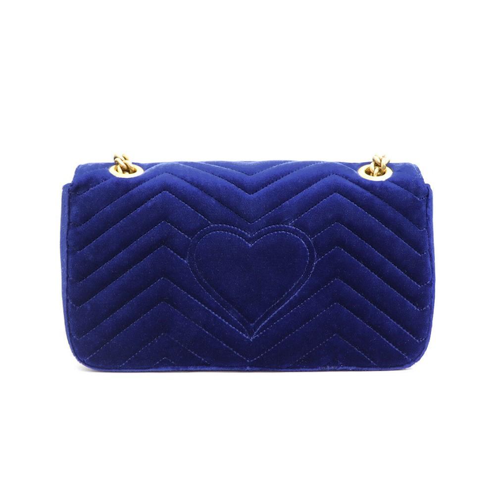 Gucci Flap Marmont GG Embroidered Matelasse Blue Velvet Cross Body 443497