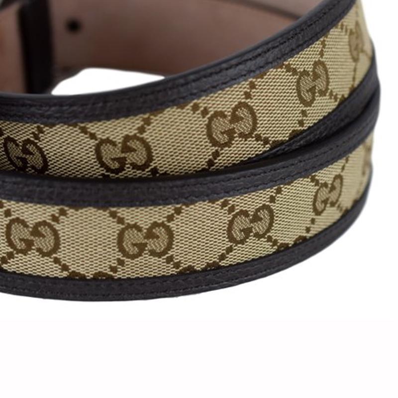 Gucci GG Belt Canvas Brown Leather Unisex 449716 Size 38 - 95