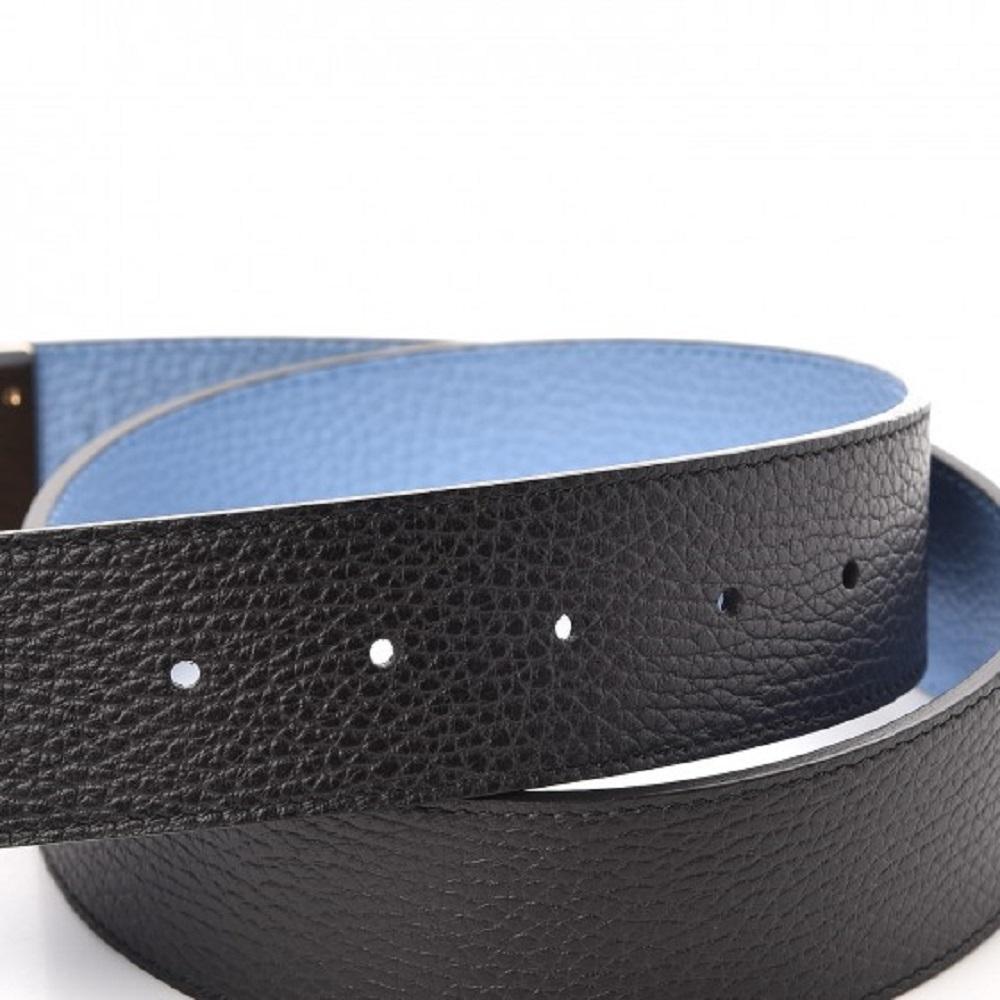 Gucci GG Dollar Calf Leather Nero Black/ Mineral Blue Reversible Belt Size 95/38