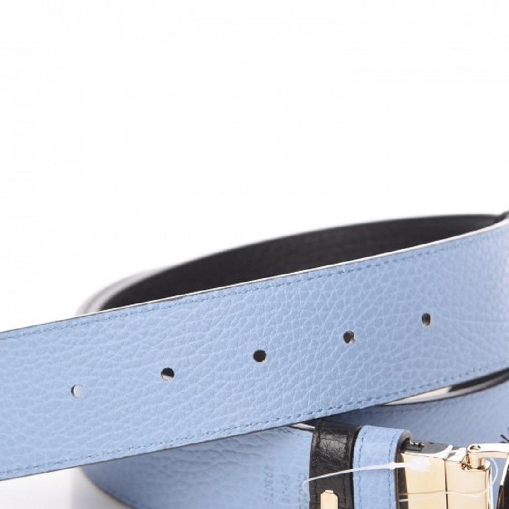 Gucci GG Dollar Calf Leather Nero Black/ Mineral Blue Reversible Belt Size 95/38