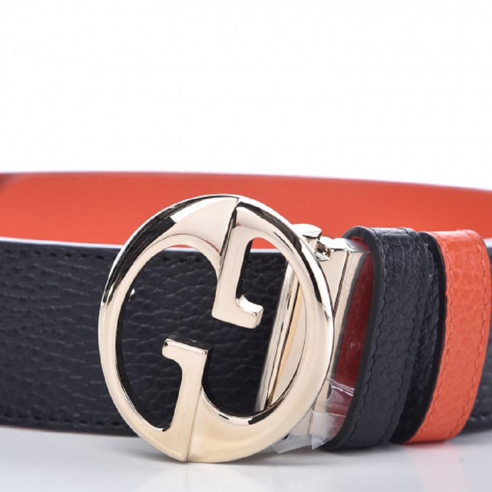 Gucci GG Dollar Calf Leather Nero Black/ Sun Orange Reversible Belt Size 90/36