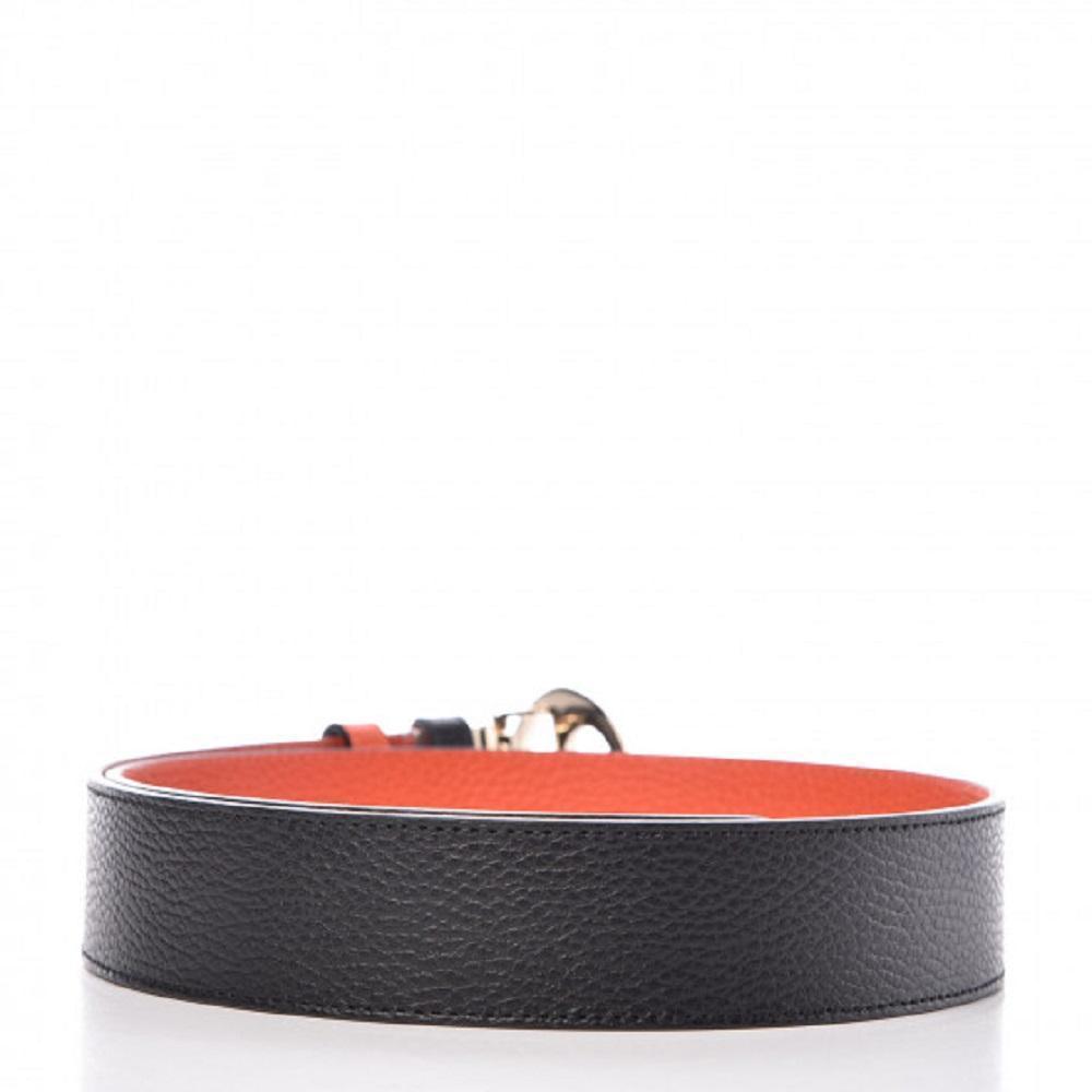 Gucci GG Dollar Calf Leather Nero Black/ Sun Orange Reversible Belt Size 90/36