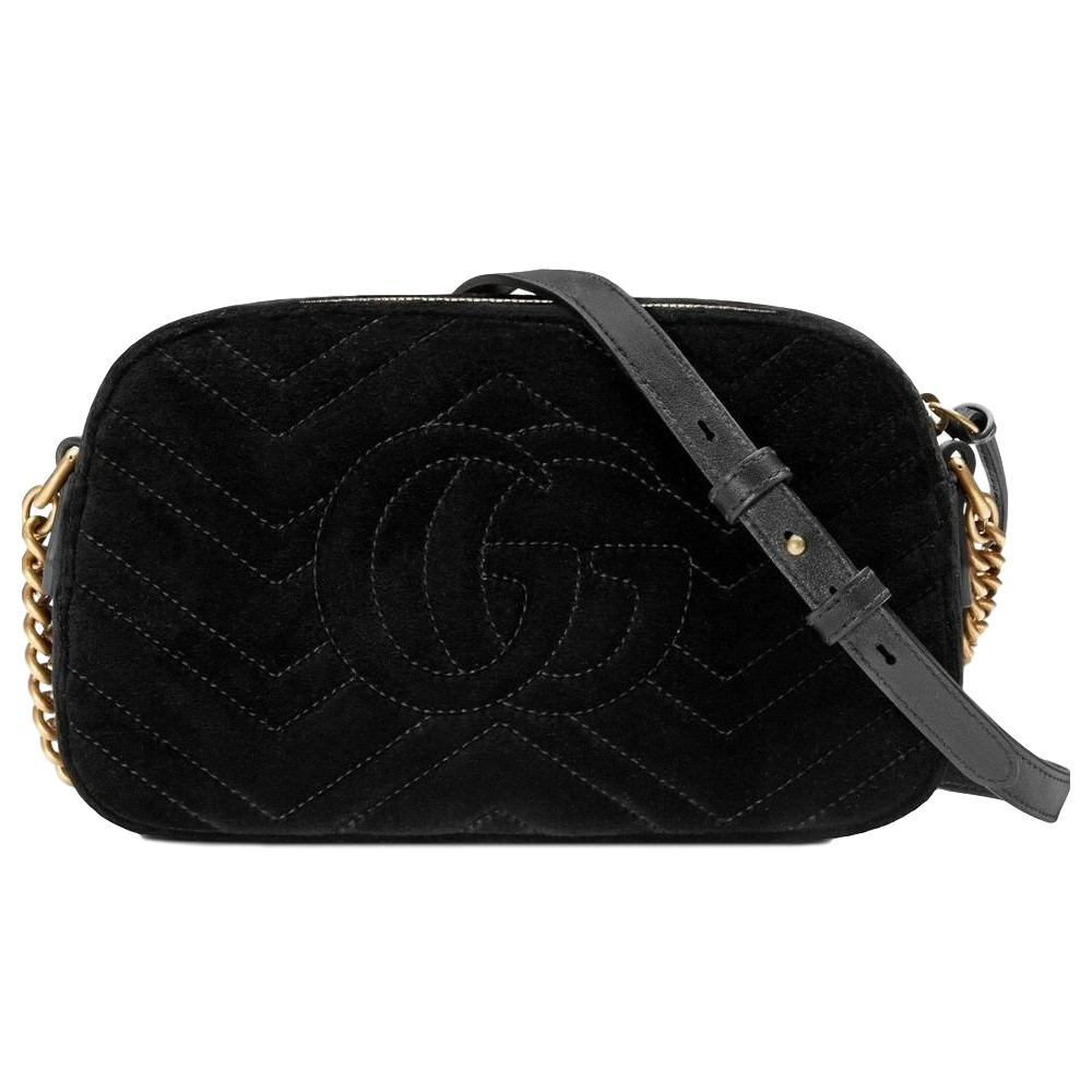 Gucci GG Marmont Matelasse Embroidered Black Nero Velvet Crossbody 447632