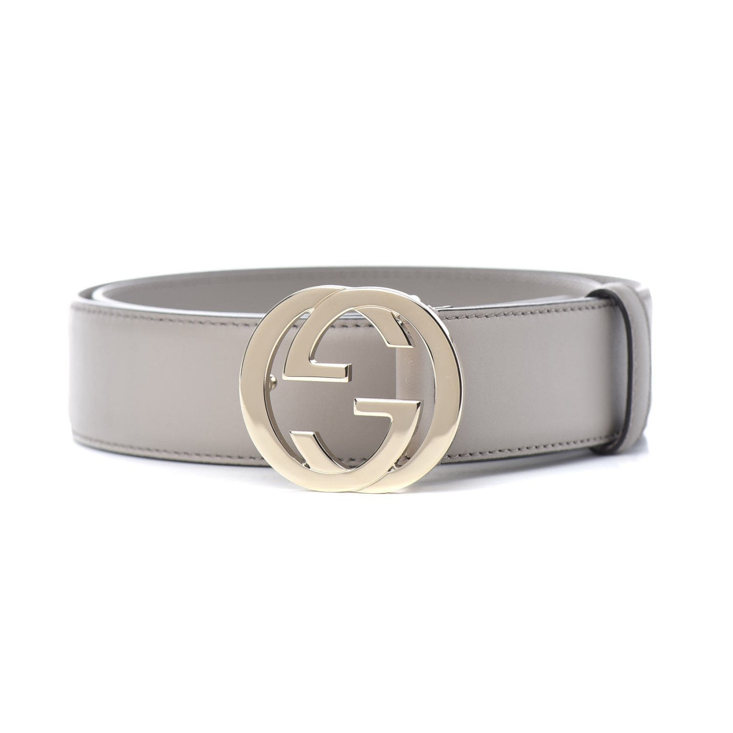 Gucci GG Storm Grey Leather Gold Toned Hardware Belt 546386 95/38