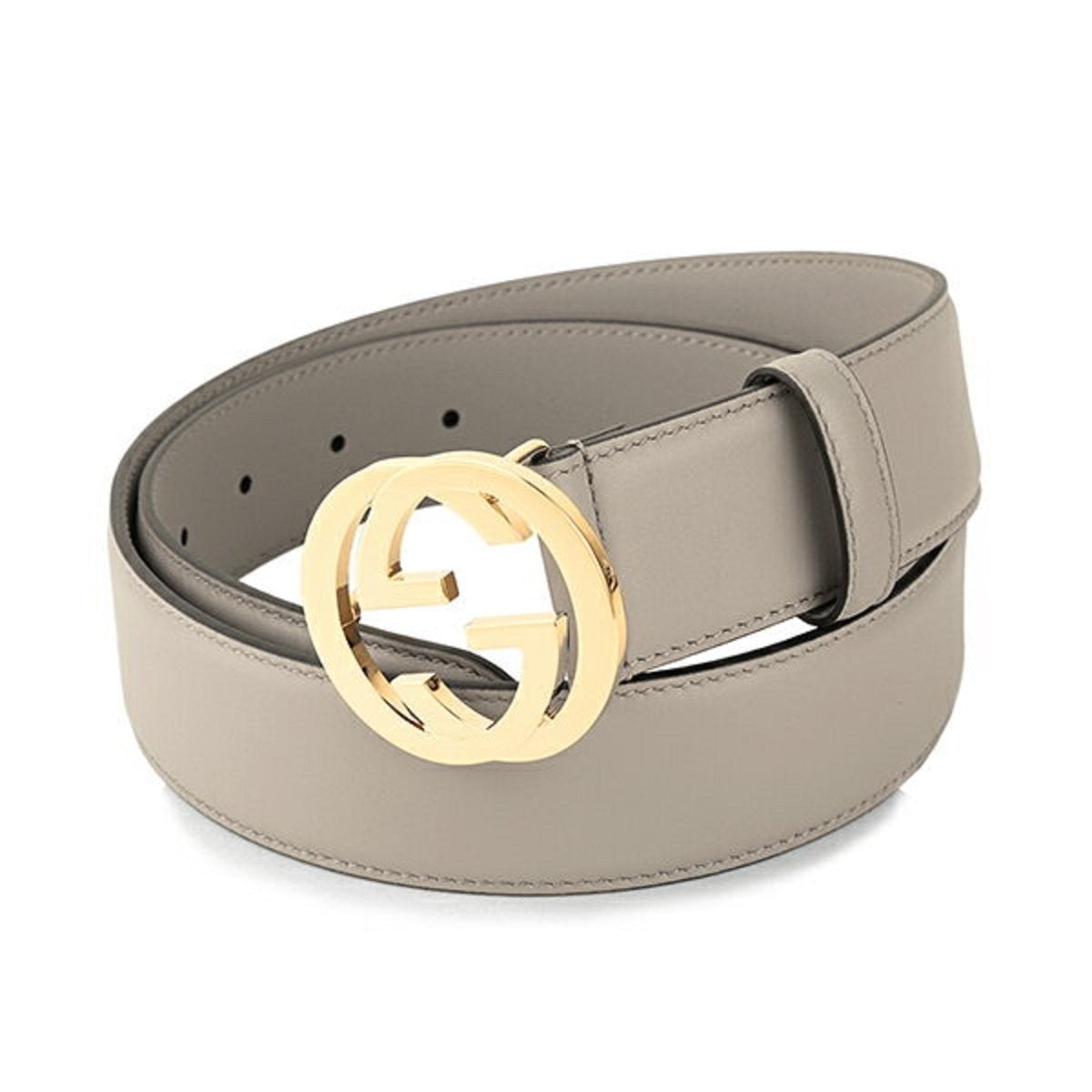 Gucci GG Storm Grey Leather Gold Toned Hardware Belt 546386 95/38