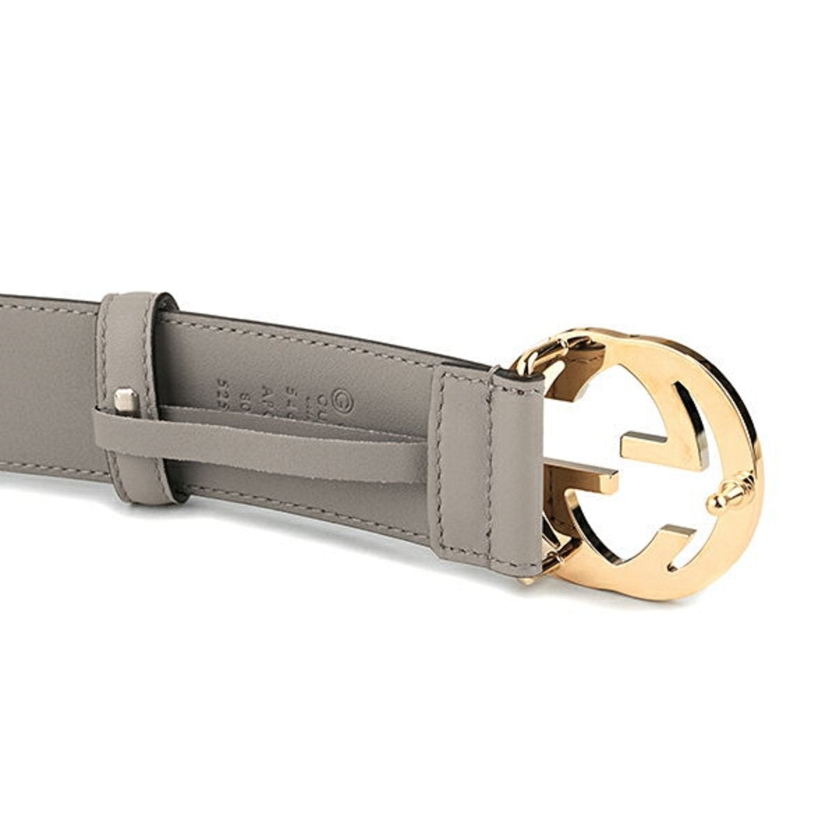 Gucci GG Storm Grey Leather Gold Toned Hardware Belt 546386 95/38