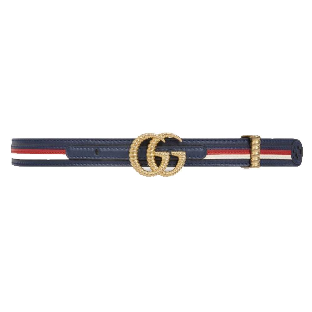 Gucci Marmont GG Logo Thin Blue Red Web Stripe Leather Belt Size 95 38 550115