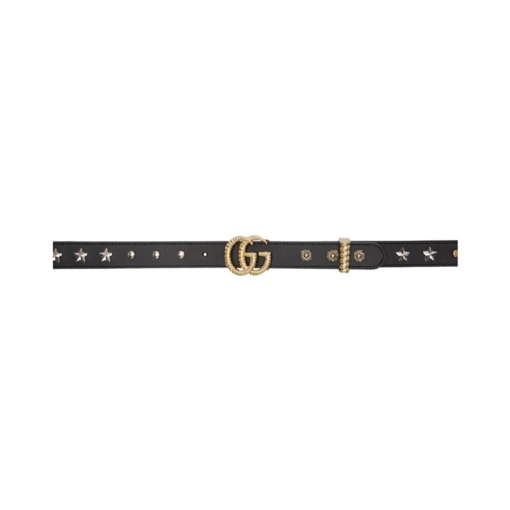 Gucci Marmont GG Logo Thin Black Leather Mix Studded Belt Size 100/40 550094