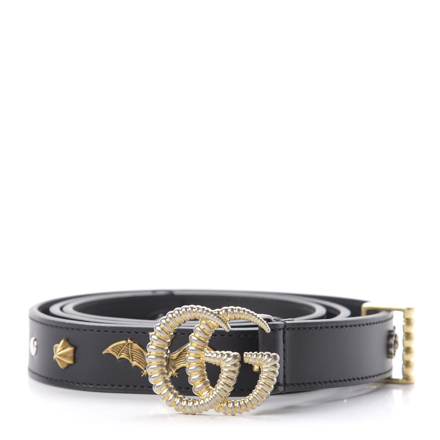 Gucci Marmont GG Logo Thin Black Leather Mix Studded Belt Size 100/40 550094