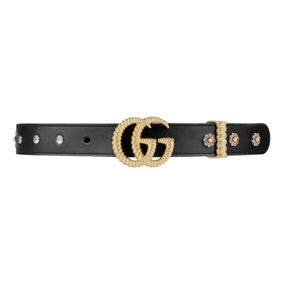 Gucci Marmont GG Logo Thin Black Leather Mix Studded Belt Size 95/38 550094