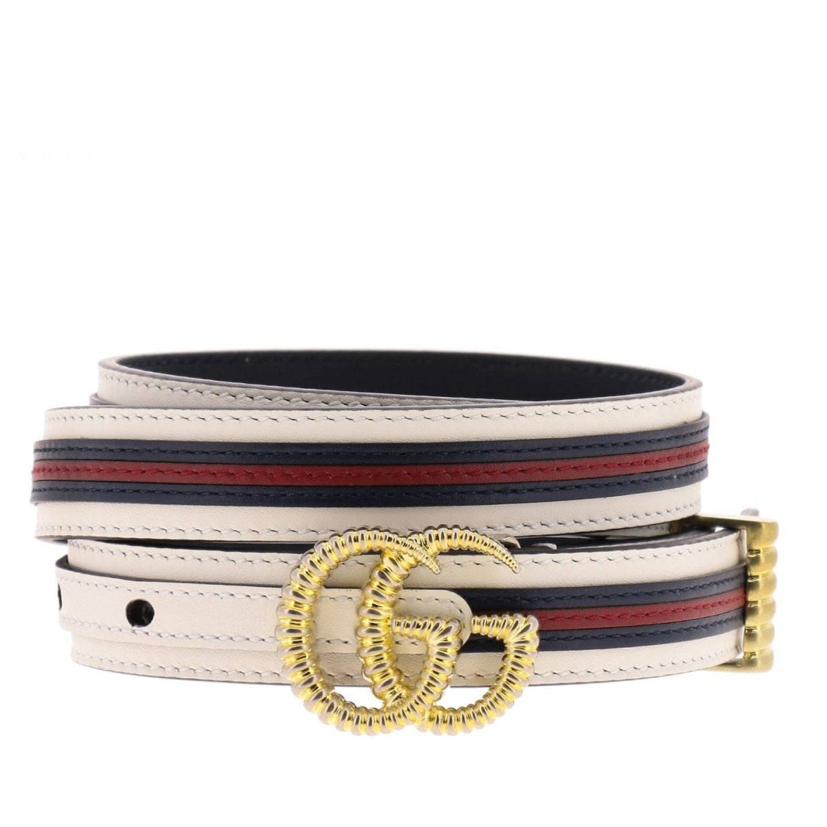 Gucci Marmont GG Logo Thin White Red Web Stripe Leather Belt Size 100 40 550115