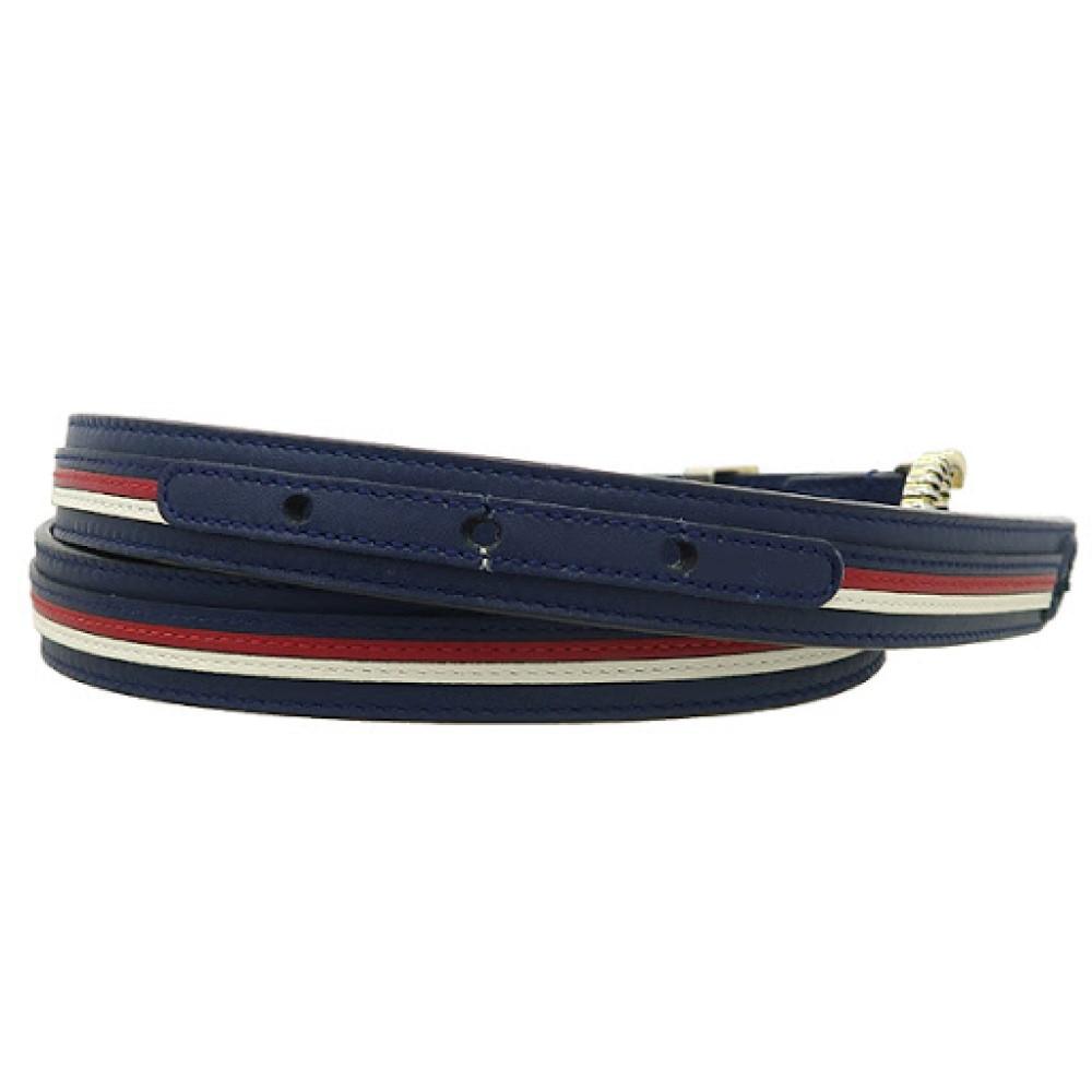 Gucci Marmont GG Logo Thin Blue Red Web Stripe Leather Belt Size 100 40 550115