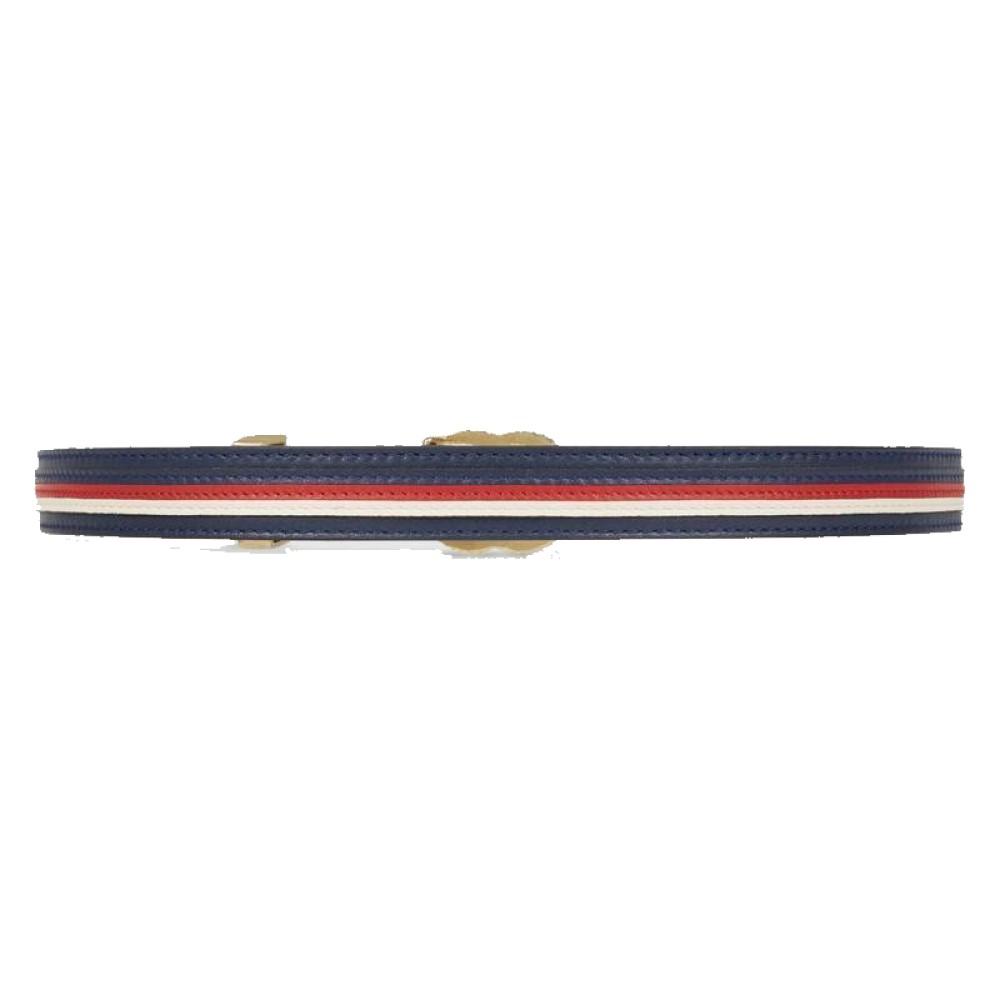 Gucci Marmont GG Logo Thin Blue Red Web Stripe Leather Belt Size 100 40 550115