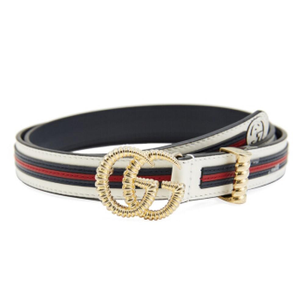 Gucci Marmont GG Logo Thin White Red Web Stripe Leather Belt Size 100 40 550115