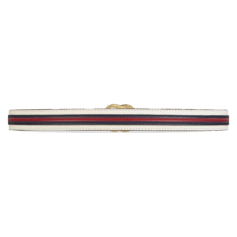 Gucci Marmont GG Logo Thin White Red Web Stripe Leather Belt Size 100 40 550115