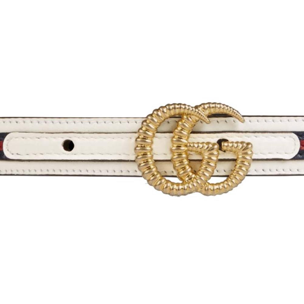 Gucci Marmont GG Logo Thin White Red Web Stripe Leather Belt Size 100 40 550115