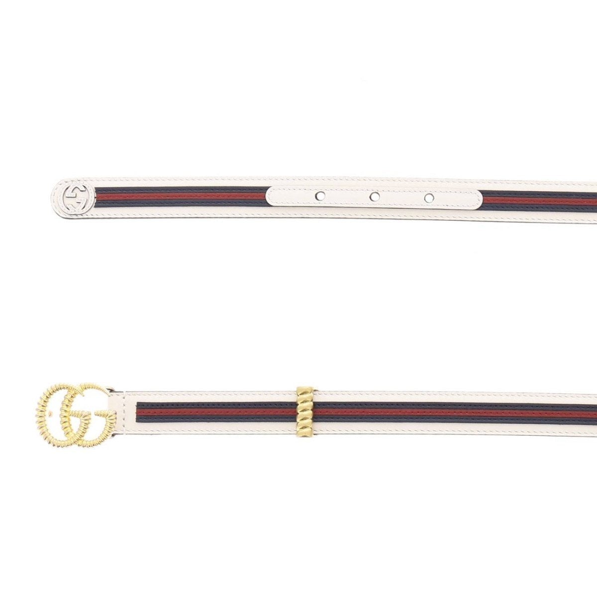 Gucci Marmont GG Logo Thin White Red Web Stripe Leather Belt Size 100 40 550115