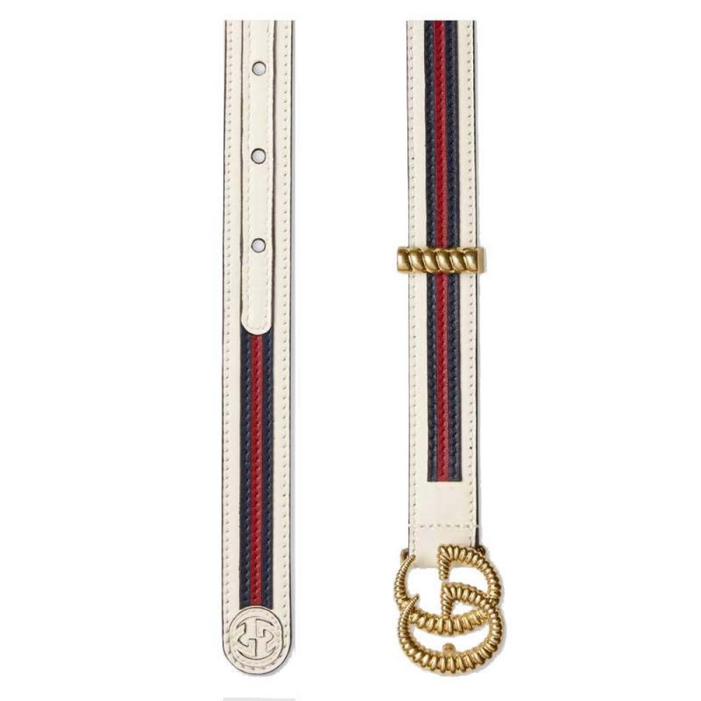 Gucci Marmont GG Logo Thin White Red Web Stripe Leather Belt Size 90 36 550115