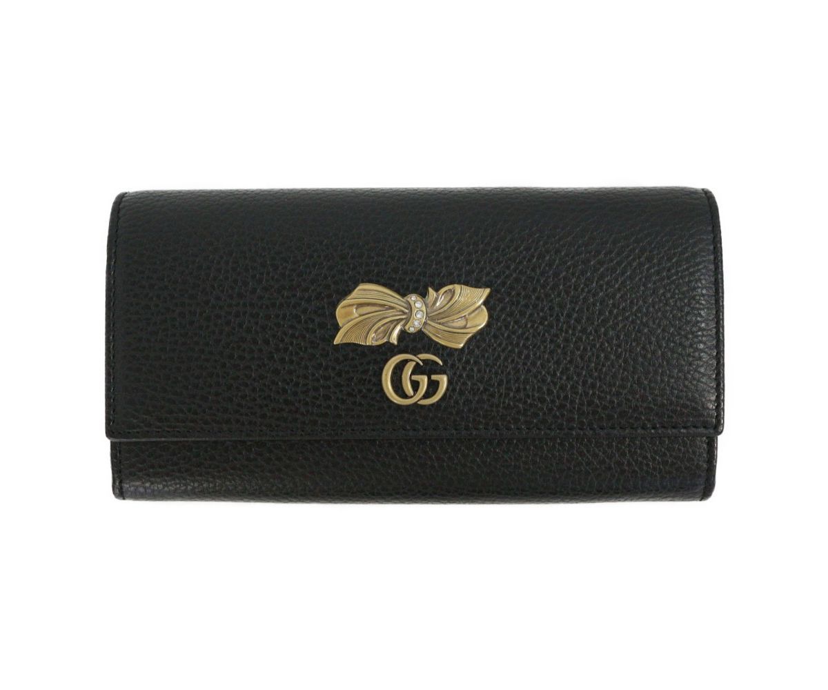 Gucci Marmont GG Pebbled Black Leather With Bow Continental 524294